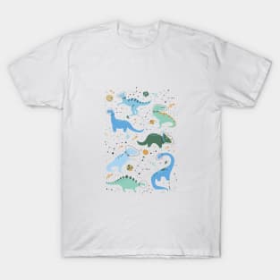 Space Dinosaurs in Blue T-Shirt